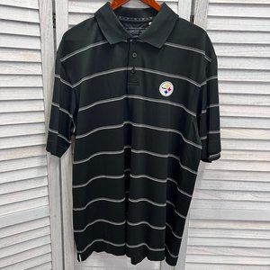 Cutter & Buck Pittsburgh Steelers Men's Striped Black/White Polo Shirt L DryTec